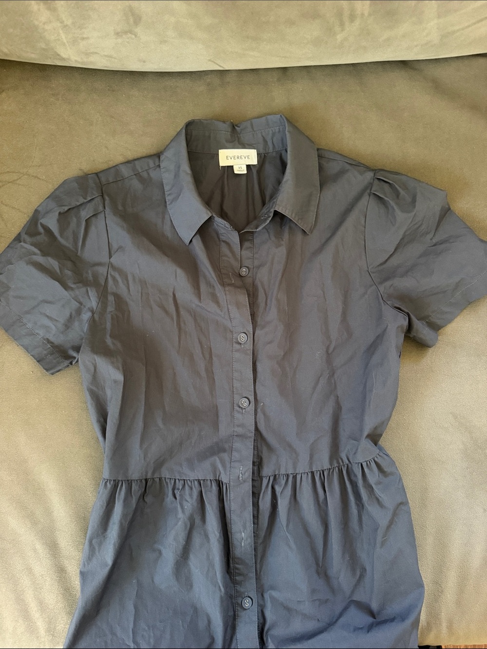 Evereve Navy Button-Front Short Sleeve Shirt tiered Dress